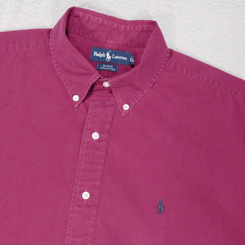 Vintage Polo Ralph Lauren Button Down Shirt Mens XL Blake Wine Red Long Sleeve
